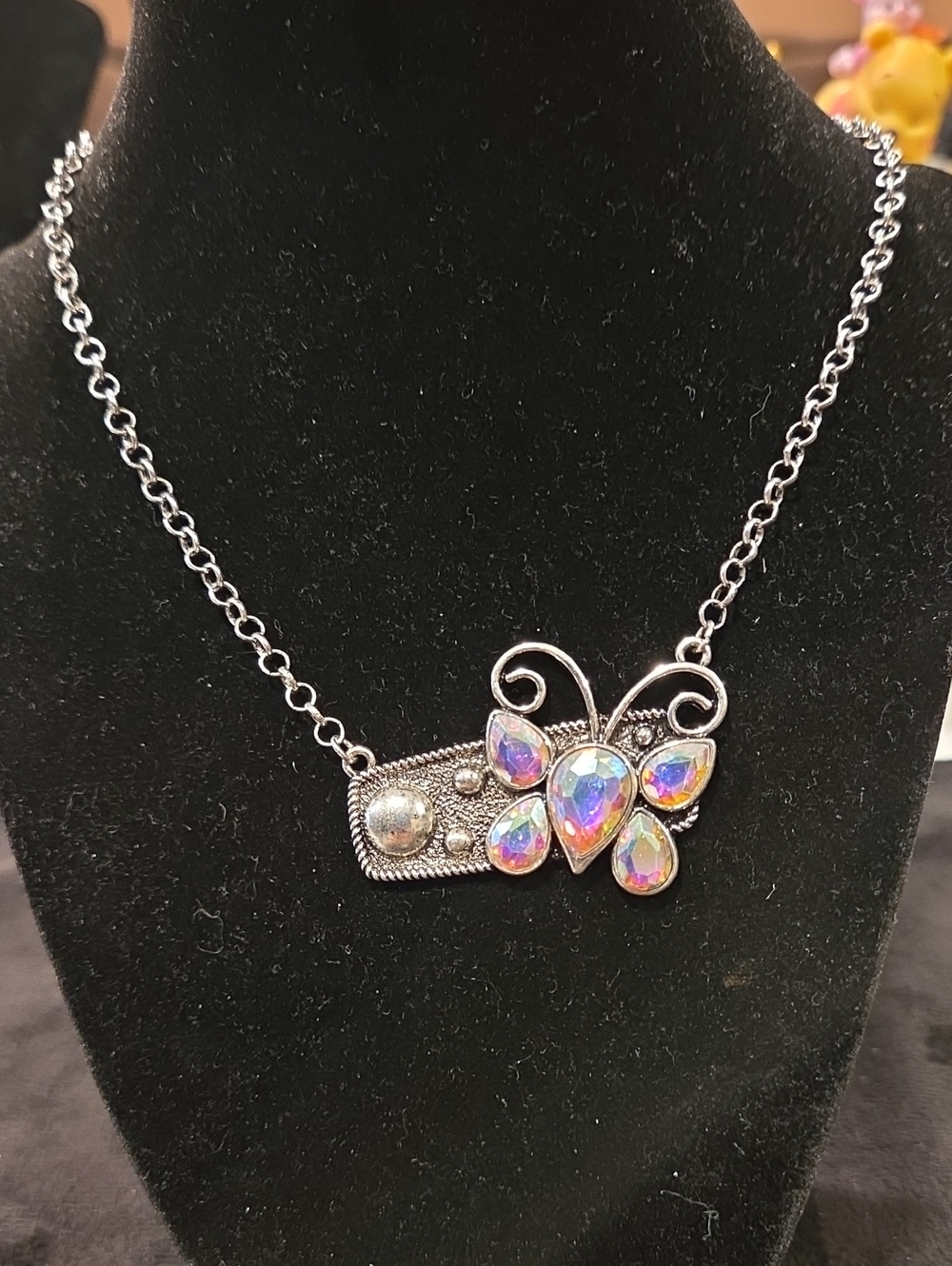 ICON Silver Necklace with Iridescent Butterfly Stones